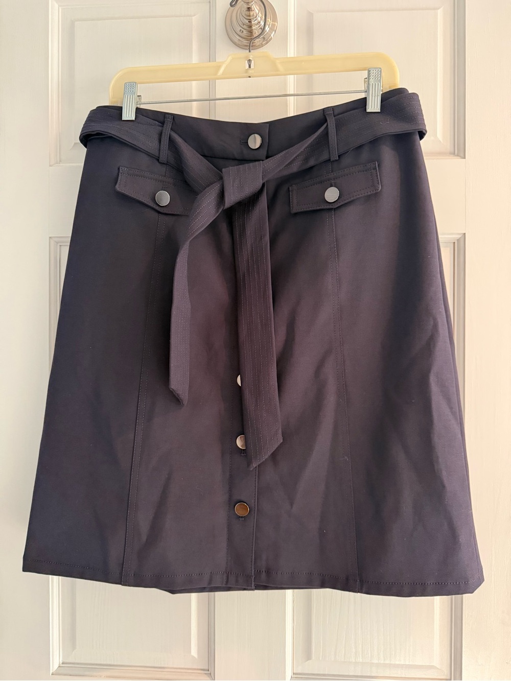 Talbots Navy Button Front Skirt with Belt Size 10